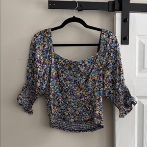 Lush Floral Blouse in Blue and Yellow